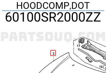 Honda 60100SR2000ZZ HOODCOMP,DOT