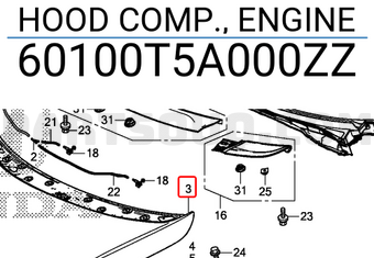 Honda 60100T5A000ZZ HOOD COMP., ENGINE