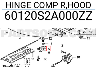 Honda 60120S2A000ZZ HINGE COMP R,HOOD