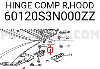 Honda 60120S3N000ZZ HINGE COMP R,HOOD