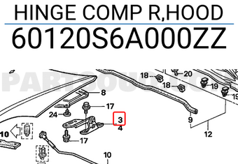 Honda 60120S6A000ZZ HINGE COMP R,HOOD