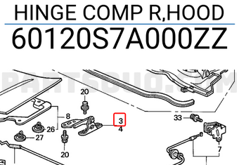 Honda 60120S7A000ZZ HINGE COMP R,HOOD
