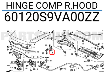 Honda 60120S9VA00ZZ HINGE COMP R,HOOD