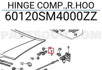 Honda 60120SM4000ZZ HINGE COMP.,R.HOO