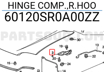Honda 60120SR0A00ZZ HINGE COMP.,R.HOO
