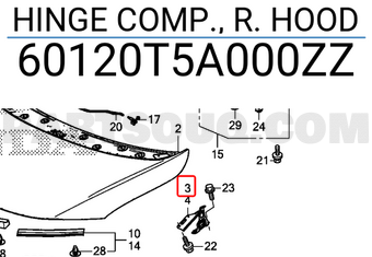 Honda 60120T5A000ZZ HINGE COMP., R. HOOD