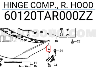 Honda 60120TAR000ZZ HINGE COMP., R. HOOD