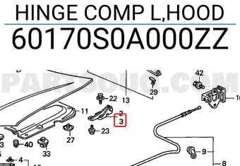 Honda 60170S0A000ZZ HINGE COMP L,HOOD
