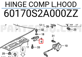 Honda 60170S2A000ZZ HINGE COMP L,HOOD