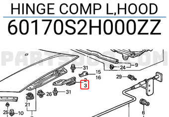 Honda 60170S2H000ZZ HINGE COMP L,HOOD