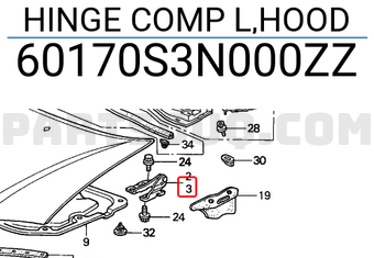 Honda 60170S3N000ZZ HINGE COMP L,HOOD