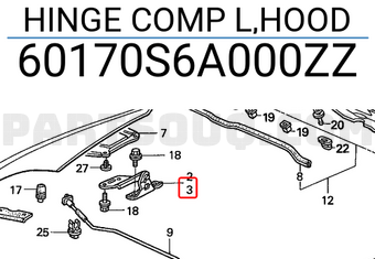 Honda 60170S6A000ZZ HINGE COMP L,HOOD