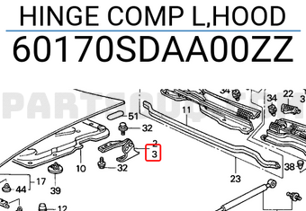 Honda 60170SDAA00ZZ HINGE COMP L,HOOD