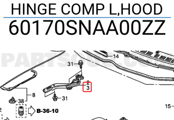 Honda 60170SNAA00ZZ HINGE COMP L,HOOD