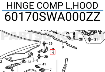 Honda 60170SWA000ZZ HINGE COMP L,HOOD