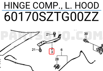 Honda 60170SZTG00ZZ HINGE COMP., L. HOOD