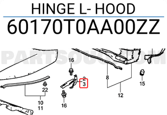 Honda 60170T0AA00ZZ HINGE L- HOOD