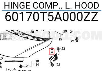 Honda 60170T5A000ZZ HINGE COMP., L. HOOD