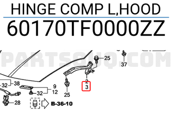 Honda 60170TF0000ZZ HINGE COMP L,HOOD