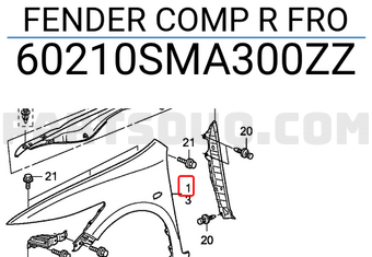 Honda 60210SMA300ZZ FENDER COMP R FRO