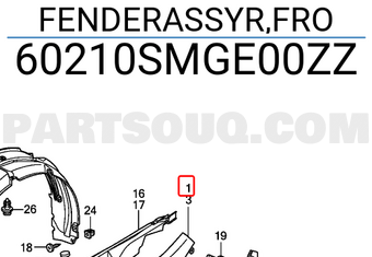 Honda 60210SMGE00ZZ FENDERASSYR,FRO