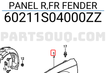 Honda 60211S04000ZZ PANEL R,FR FENDER