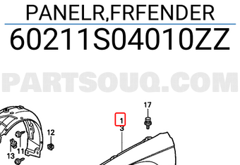 Honda 60211S04010ZZ PANELR,FRFENDER