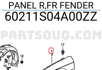 Honda 60211S04A00ZZ PANEL R,FR FENDER