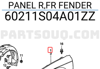 Honda 60211S04A01ZZ PANEL R,FR FENDER