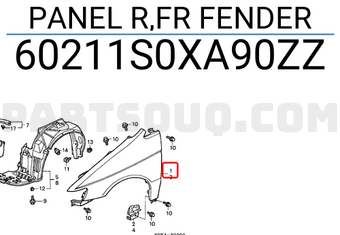 Honda 60211S0XA90ZZ PANEL R,FR FENDER