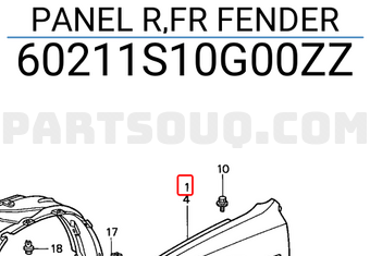 Honda 60211S10G00ZZ PANEL R,FR FENDER