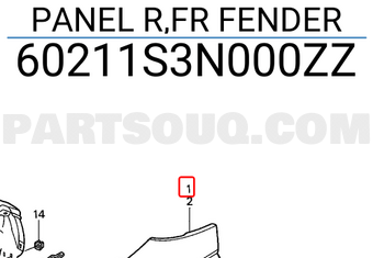 Honda 60211S3N000ZZ PANEL R,FR FENDER