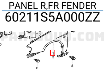 Honda 60211S5A000ZZ PANEL R,FR FENDER