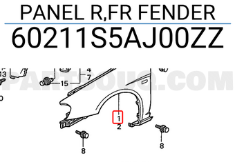 Honda 60211S5AJ00ZZ PANEL R,FR FENDER