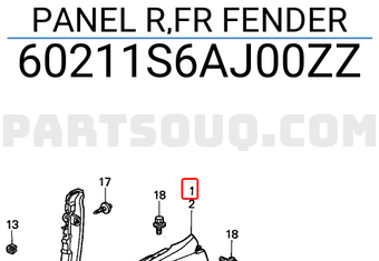 Honda 60211S6AJ00ZZ PANEL R,FR FENDER