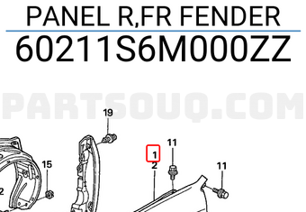 Honda 60211S6M000ZZ PANEL R,FR FENDER