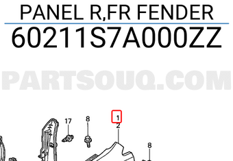 Honda 60211S7A000ZZ PANEL R,FR FENDER