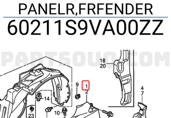Honda 60211S9VA00ZZ PANELR,FRFENDER