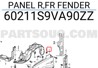 Honda 60211S9VA90ZZ PANEL R,FR FENDER