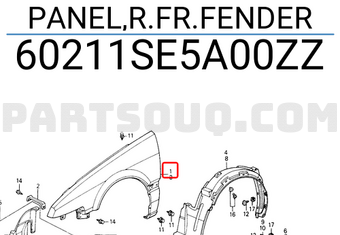 Honda 60211SE5A00ZZ PANEL,R.FR.FENDER