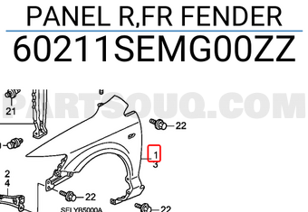 Honda 60211SEMG00ZZ PANEL R,FR FENDER