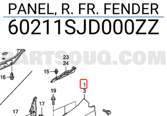 Honda 60211SJD000ZZ PANEL, R. FR. FENDER