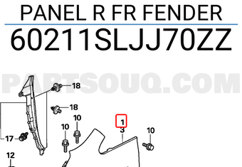 Honda 60211SLJJ70ZZ PANEL R FR FENDER