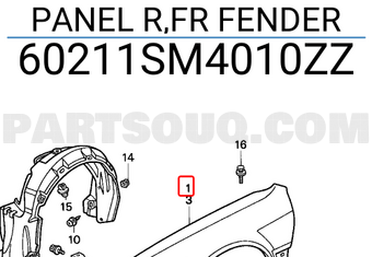Honda 60211SM4010ZZ PANEL R,FR FENDER