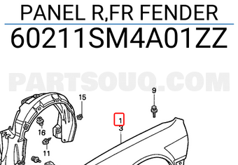 Honda 60211SM4A01ZZ PANEL R,FR FENDER