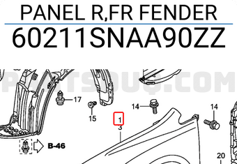 Honda 60211SNAA90ZZ PANEL R,FR FENDER