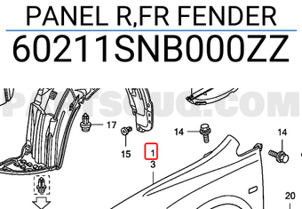 Honda 60211SNB000ZZ PANEL R,FR FENDER