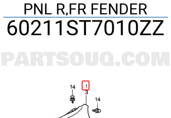 Honda 60211ST7010ZZ PNL R,FR FENDER
