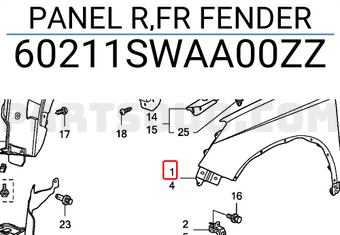 Honda 60211SWAA00ZZ PANEL R,FR FENDER
