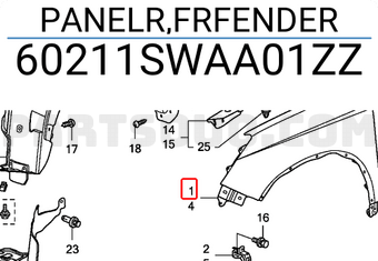 Honda 60211SWAA01ZZ PANELR,FRFENDER